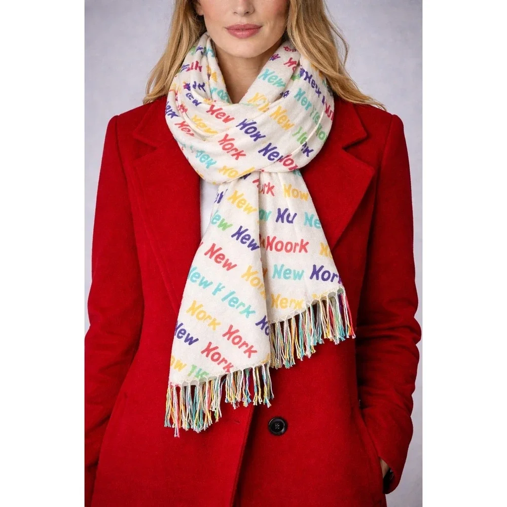 Scarf Pashmina 100%‎ Cashmere Colorful Braided Fringe End New York Preppy Modern